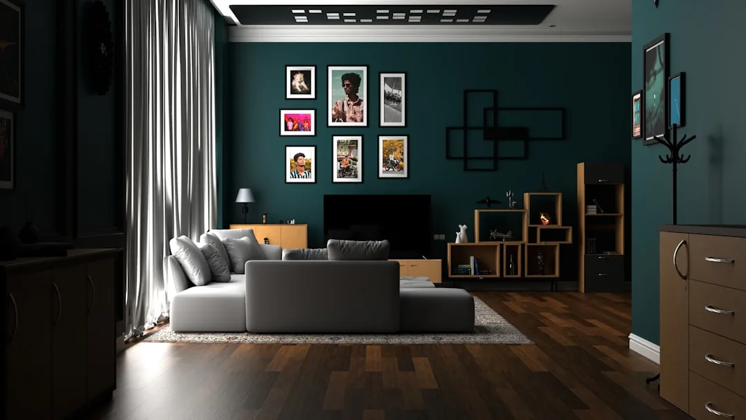 white sectional couch beside brown wooden table