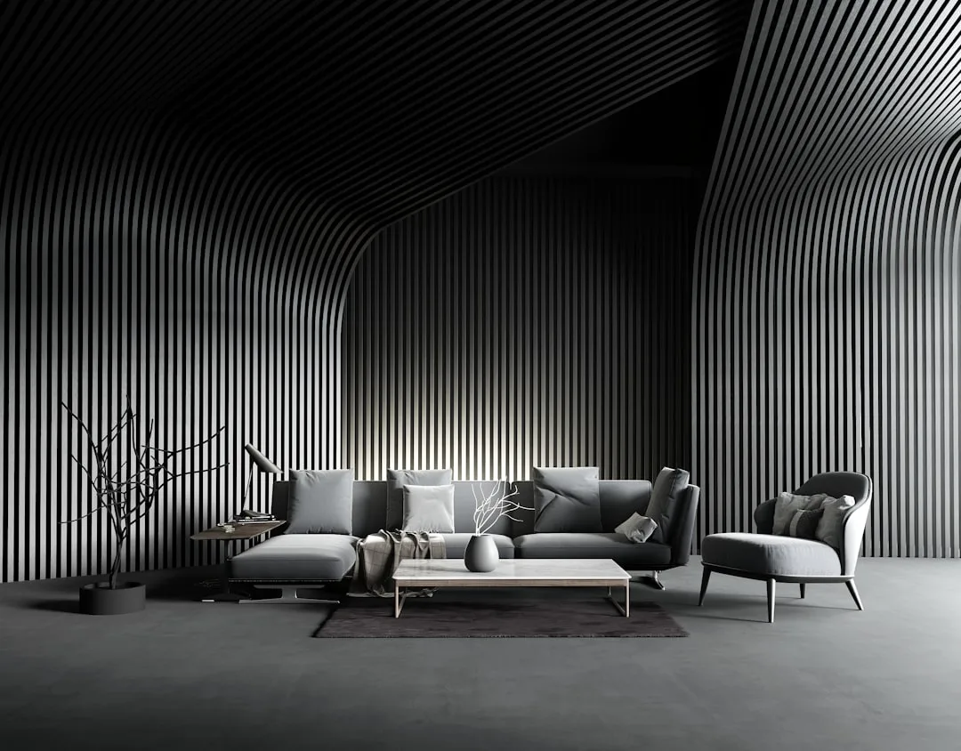 a black and white photo of a living room